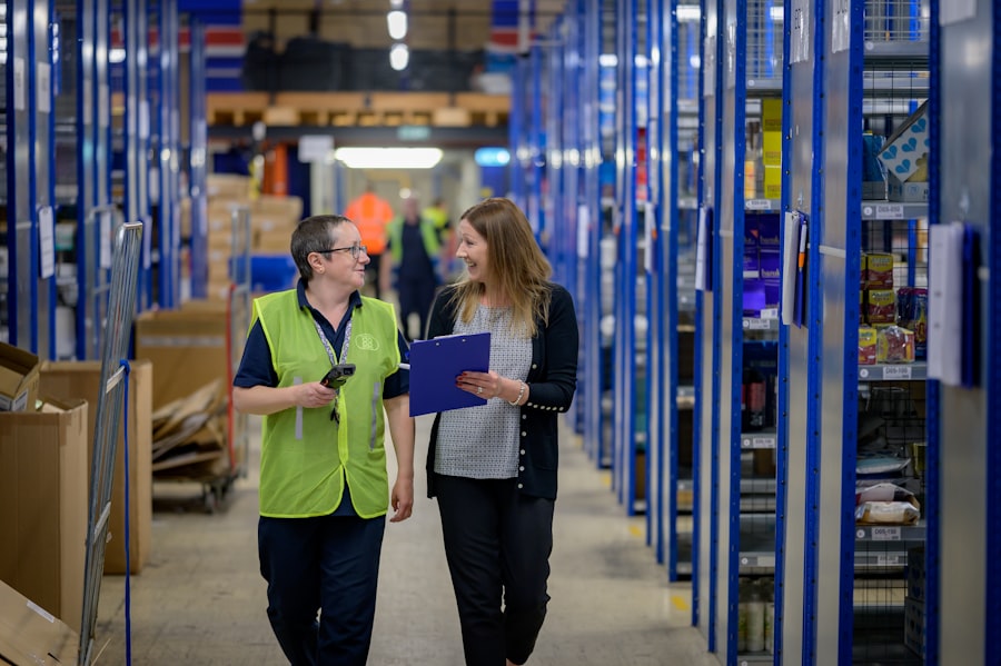 Warehouse staff reviewing inventory